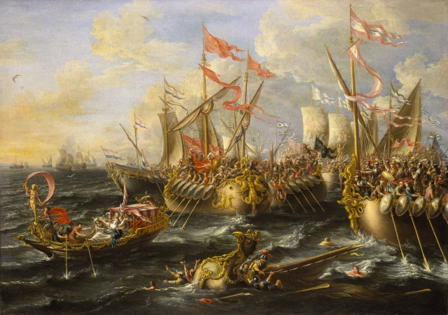 Castro_Battle_of_Actium1672년에 로렌조 카스트로가 그린 《악티움 해전》. 런던의 국립 해양 박물관 소장..jpg